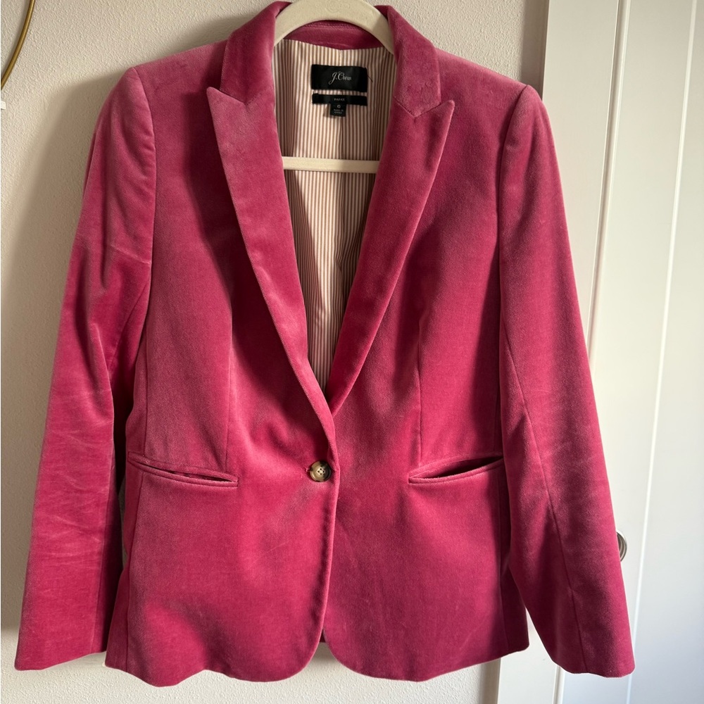 J. Crew Rose Pink Velvet Single-Button Blazer